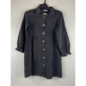 Blue B Women Medium Black Denim Dress Button Front Casual Western NWT